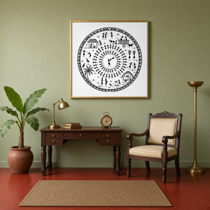 Celebrate the joyous rhythms of village life with this captivating Warli art print, showcasing for Study