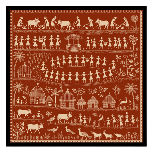Experience the timeless charm of rural life with this exquisite Warli art print. Featuring for space