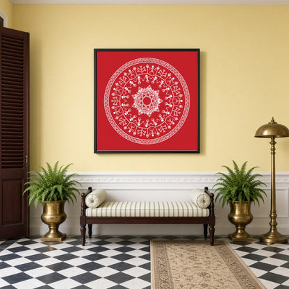 Immerse yourself in the vibrant rhythm of village life with this captivating Warli art print. The for Hallway