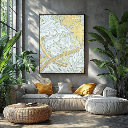 This enchanting wall art piece showcases a vintage botanical design with intricate leaves and for Balcony