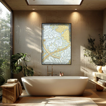 This enchanting wall art piece showcases a vintage botanical design with intricate leaves and for Bathroom
