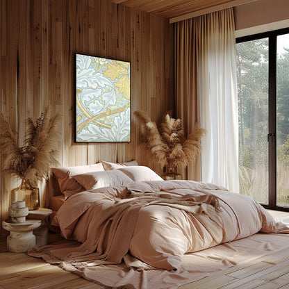 This enchanting wall art piece showcases a vintage botanical design with intricate leaves and for Bedroom