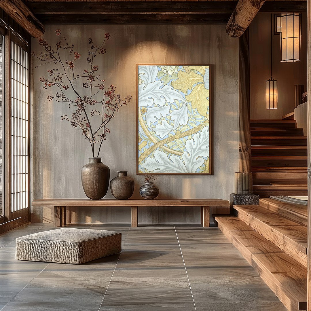 This enchanting wall art piece showcases a vintage botanical design with intricate leaves and for Hall