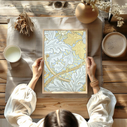 This enchanting wall art piece showcases a vintage botanical design with intricate leaves and for Kitchen