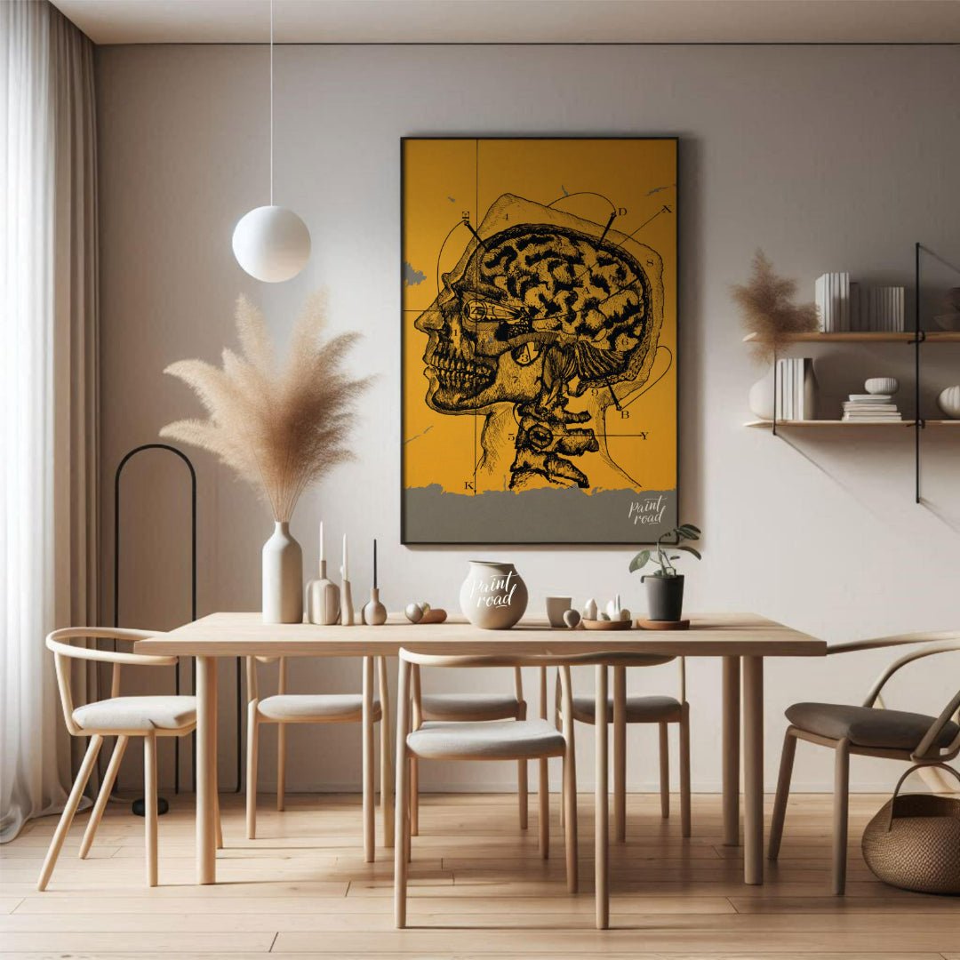 This intriguing image is a vintage anatomical illustration of the human brain and skull in profile,… for dining room