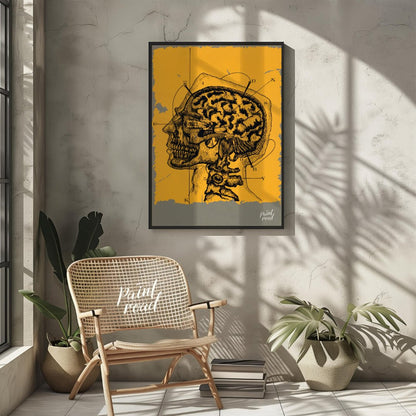 This intriguing image is a vintage anatomical illustration of the human brain and skull in profile,… for other