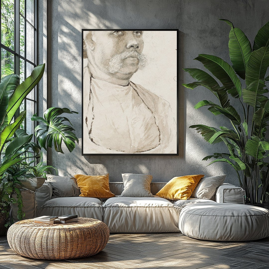 This exquisite vintage charcoal portrait captures the distinguished presence of a for Balcony