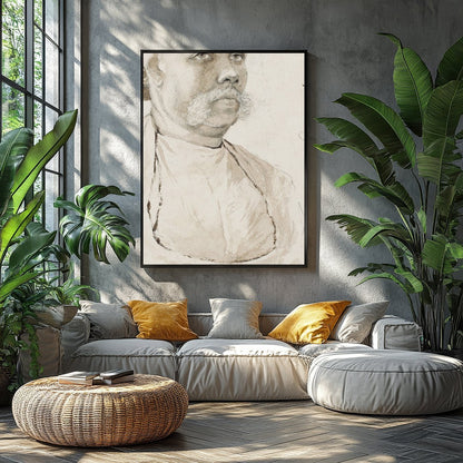 This exquisite vintage charcoal portrait captures the distinguished presence of a for Balcony