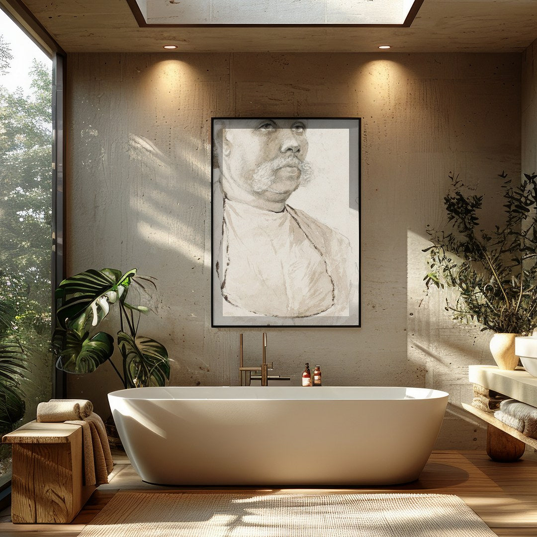 This exquisite vintage charcoal portrait captures the distinguished presence of a for Bathroom