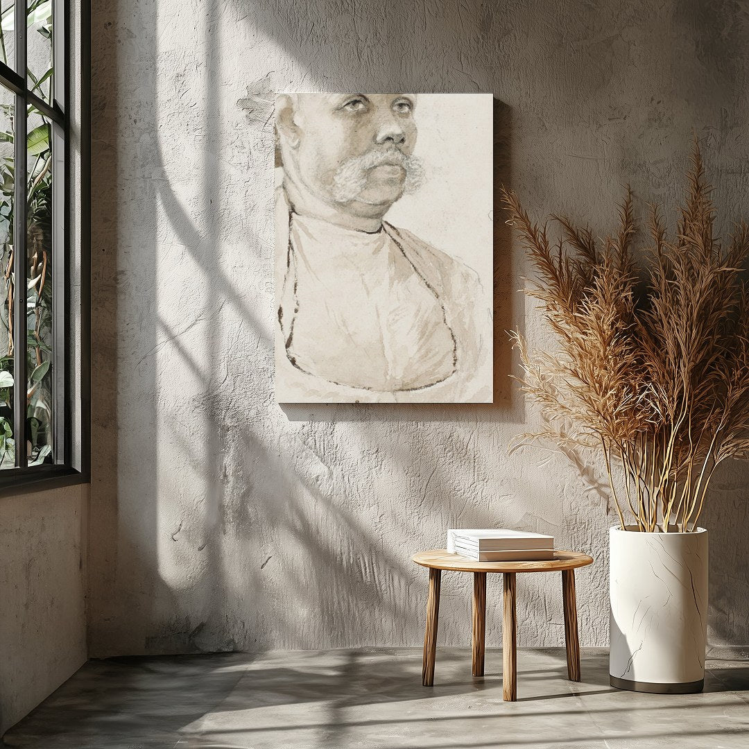 This exquisite vintage charcoal portrait captures the distinguished presence of a for Entrance