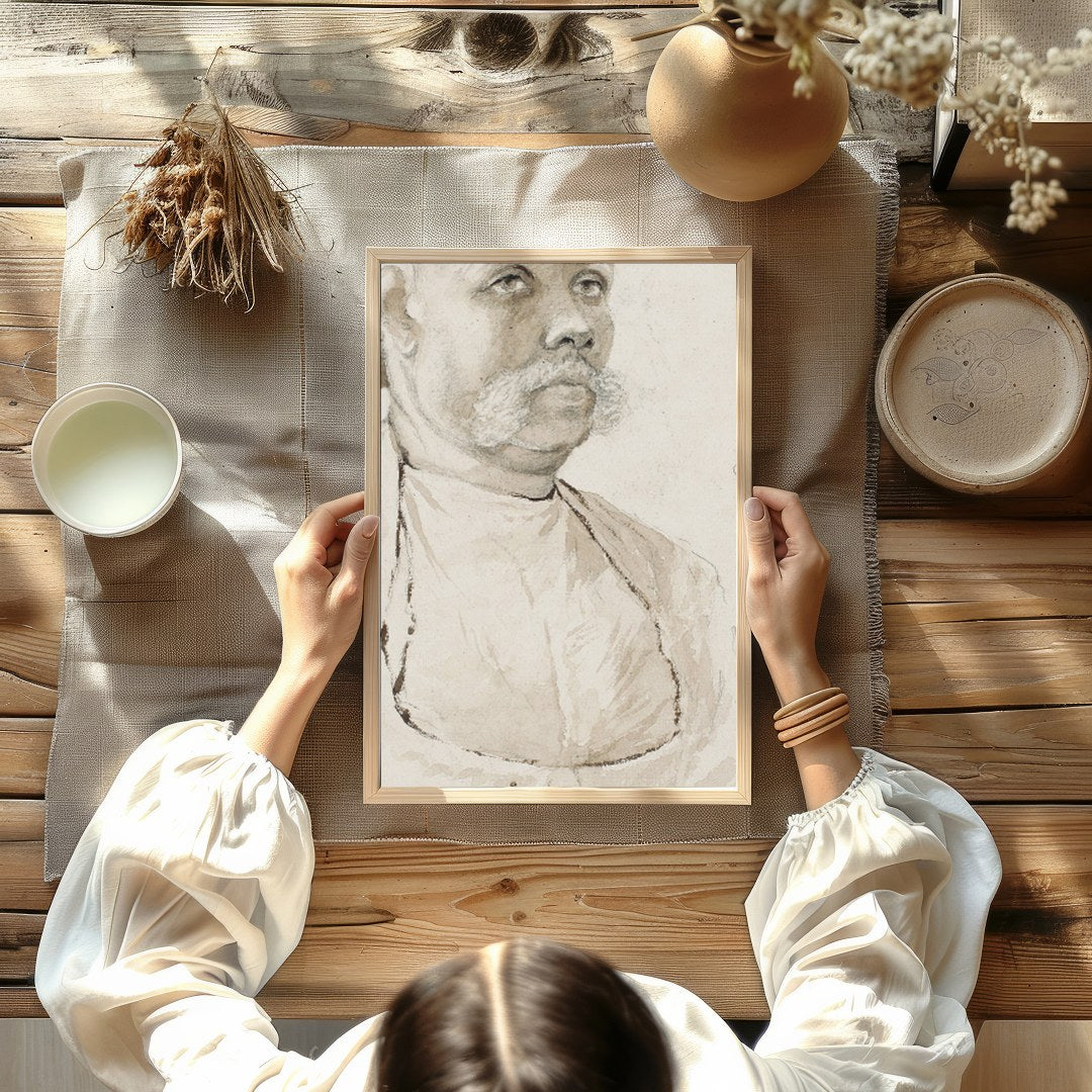 This exquisite vintage charcoal portrait captures the distinguished presence of a for room