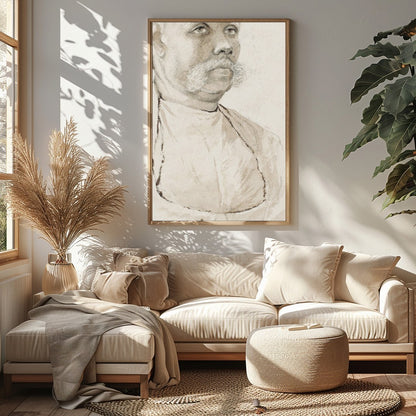 This exquisite vintage charcoal portrait captures the distinguished presence of a for Sitting Area