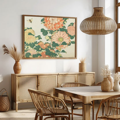 Immerse yourself in the timeless beauty of this vintage-style chrysanthemum artwork. The delicate for Dining