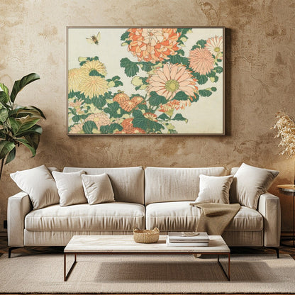 Immerse yourself in the timeless beauty of this vintage-style chrysanthemum artwork. The delicate for Family Room