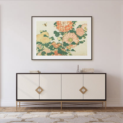 Immerse yourself in the timeless beauty of this vintage-style chrysanthemum artwork. The delicate for Foyer