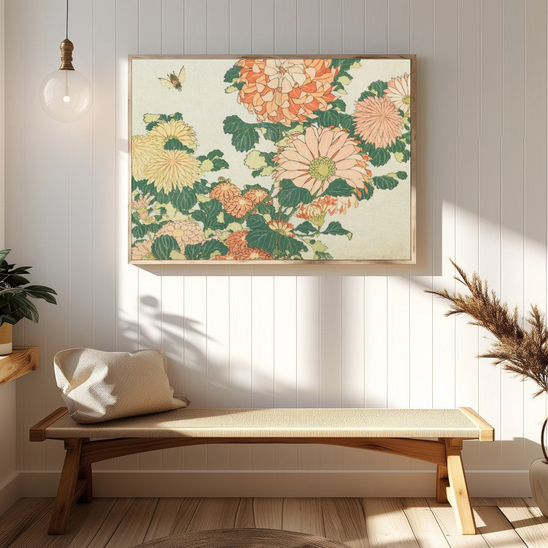 Immerse yourself in the timeless beauty of this vintage-style chrysanthemum artwork. The delicate for Hallway