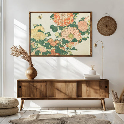 Immerse yourself in the timeless beauty of this vintage-style chrysanthemum artwork. The delicate for Sitting Area