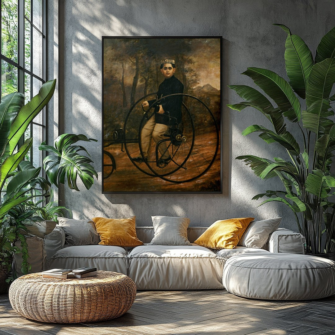 Delve into the past with this charming portrait of a vintage cycling enthusiast. The artwork for Balcony