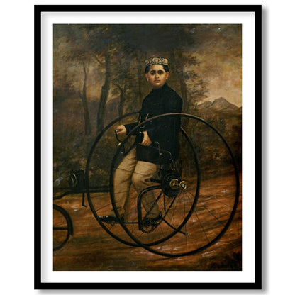 Delve into the past with this charming portrait of a vintage cycling enthusiast. The artwork for decor