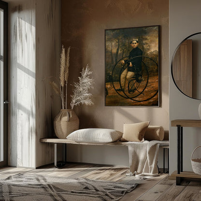 Delve into the past with this charming portrait of a vintage cycling enthusiast. The artwork for gallery