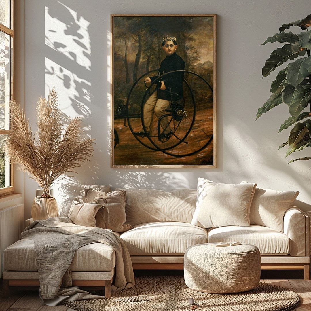 Delve into the past with this charming portrait of a vintage cycling enthusiast. The artwork for Sitting Area