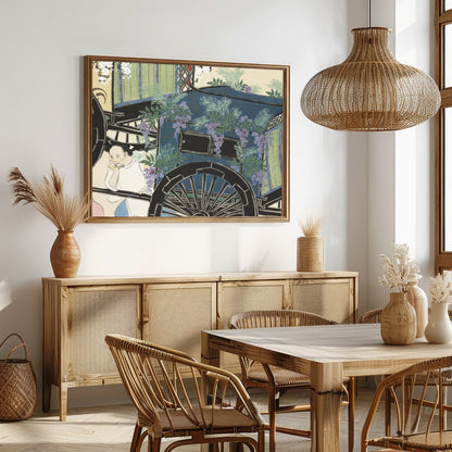 Step into a bygone era with this exquisite vintage-style artwork featuring an ornate carriage for Dining