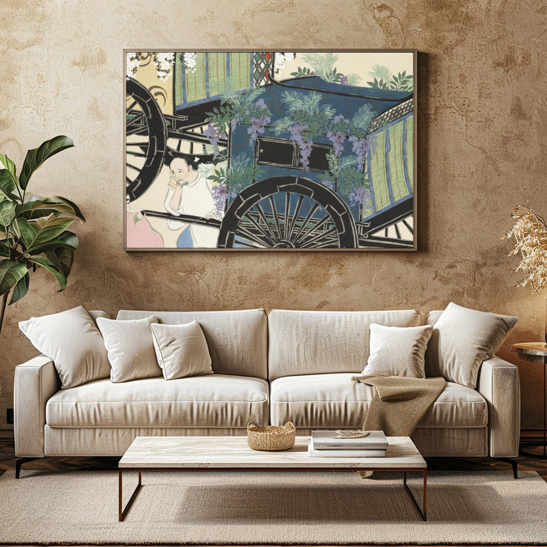 Step into a bygone era with this exquisite vintage-style artwork featuring an ornate carriage for Family Room