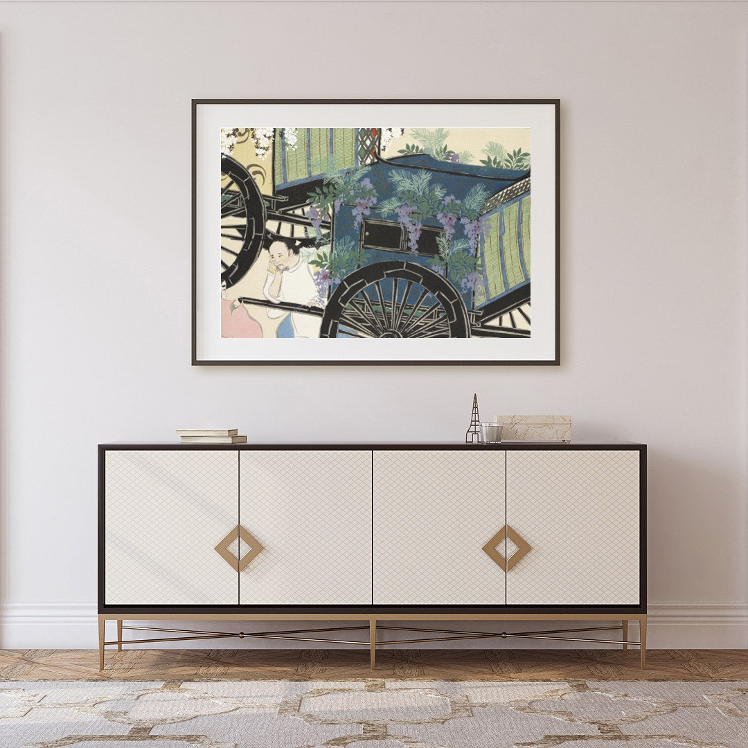 Step into a bygone era with this exquisite vintage-style artwork featuring an ornate carriage for Foyer