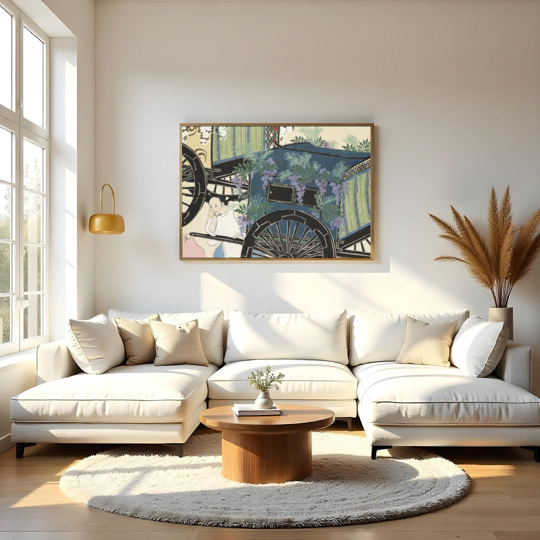 Step into a bygone era with this exquisite vintage-style artwork featuring an ornate carriage for Living Room
