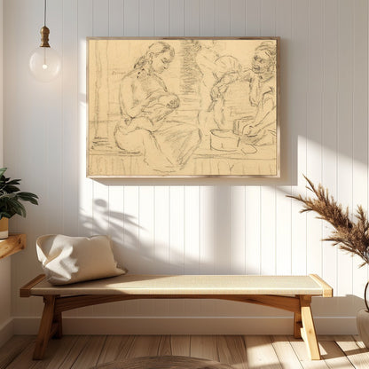 This captivating piece captures an intimate family moment sketched in soft, nostalgic lines. The for Hallway