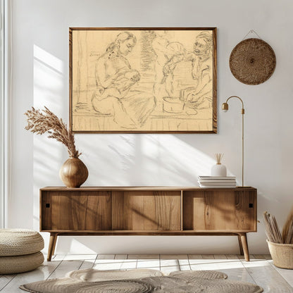 This captivating piece captures an intimate family moment sketched in soft, nostalgic lines. The for Sitting Area