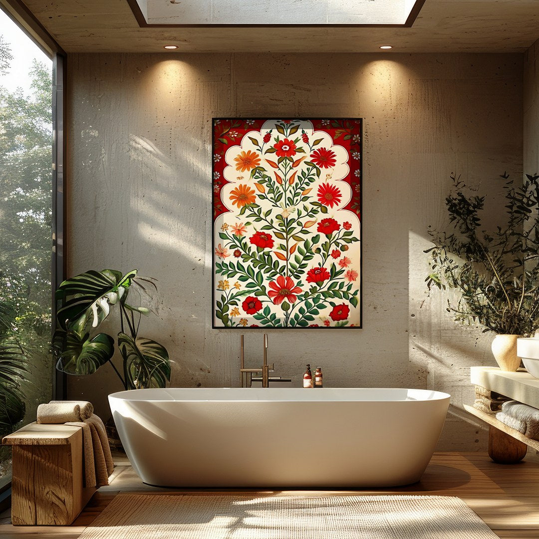 Immerse yourself in the timeless beauty of the Vintage Floral Arbor Canvas. This exquisite piece for Bathroom
