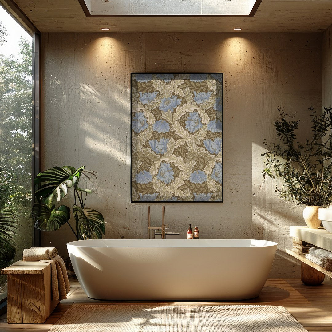 Elevate your space with this elegant vintage-inspired floral artwork. The harmonious blend of blue for Bathroom