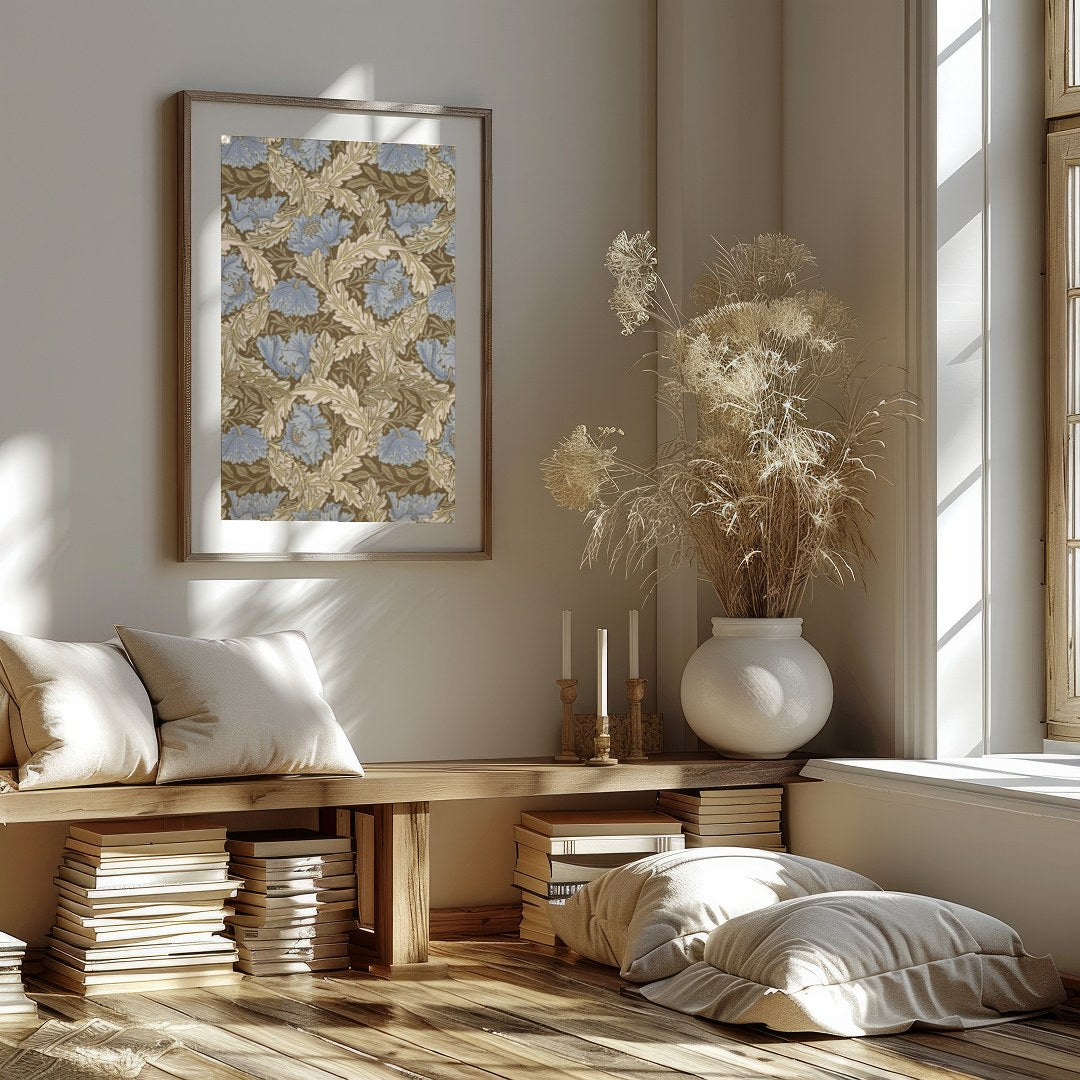 Elevate your space with this elegant vintage-inspired floral artwork. The harmonious blend of blue for bedroom