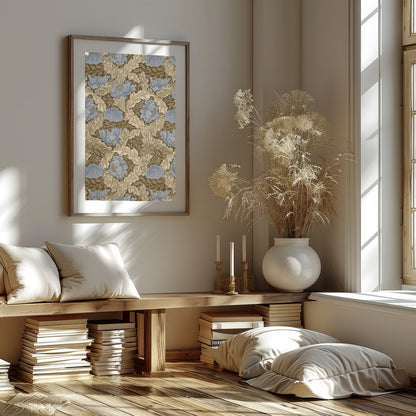 Elevate your space with this elegant vintage-inspired floral artwork. The harmonious blend of blue for bedroom