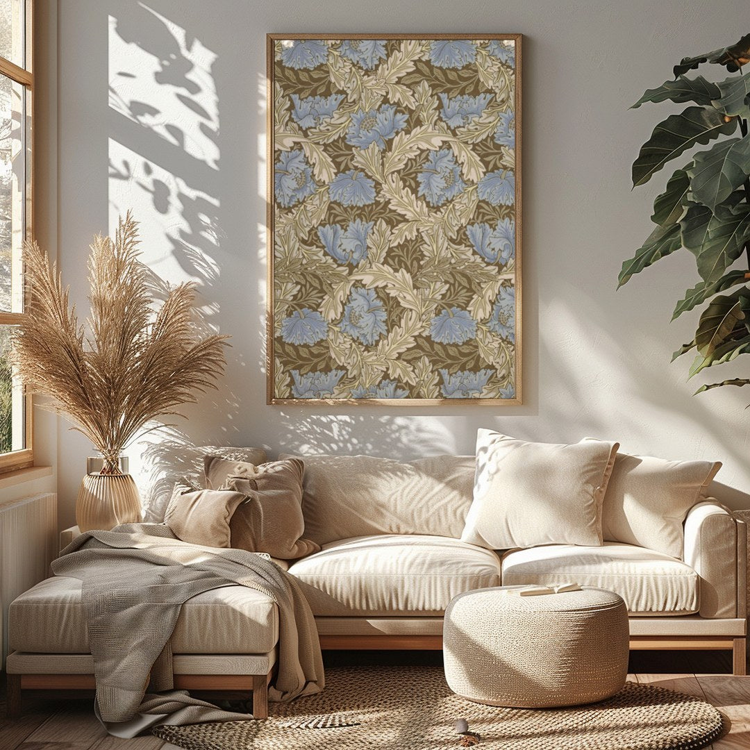 Elevate your space with this elegant vintage-inspired floral artwork. The harmonious blend of blue for Sitting Area