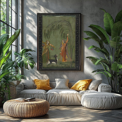 Experience the timeless elegance of a Mughal-inspired courtyard scene. This captivating piece for Balcony
