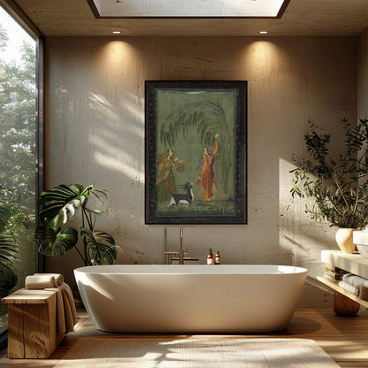 Experience the timeless elegance of a Mughal-inspired courtyard scene. This captivating piece for Bathroom