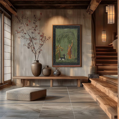 Experience the timeless elegance of a Mughal-inspired courtyard scene. This captivating piece for Hall