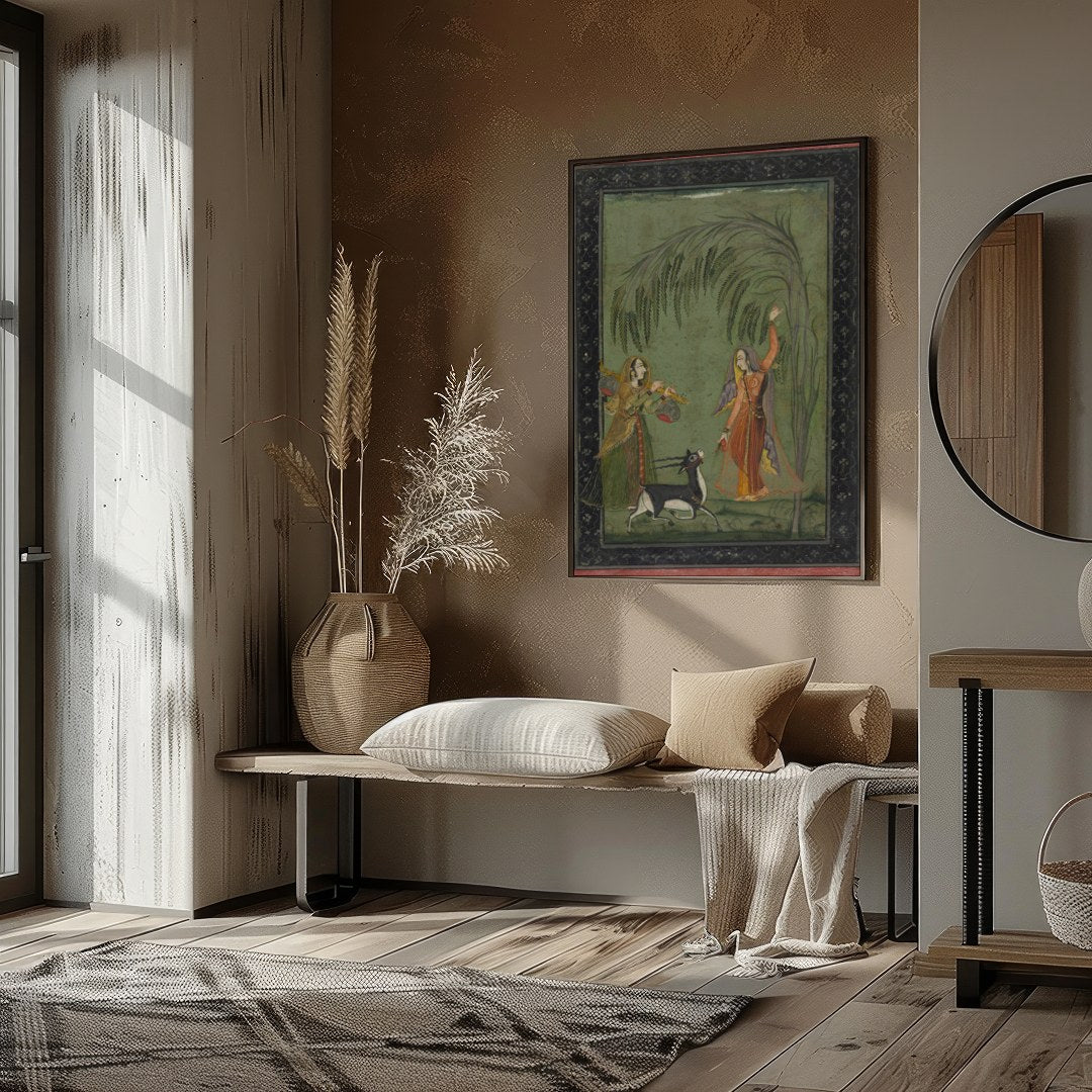 Experience the timeless elegance of a Mughal-inspired courtyard scene. This captivating piece for interior