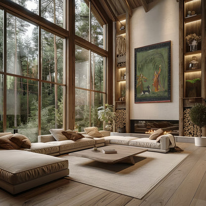 Experience the timeless elegance of a Mughal-inspired courtyard scene. This captivating piece for Living Room