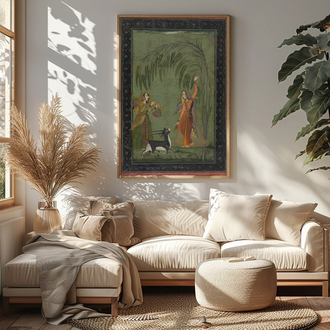 Experience the timeless elegance of a Mughal-inspired courtyard scene. This captivating piece for Sitting Area