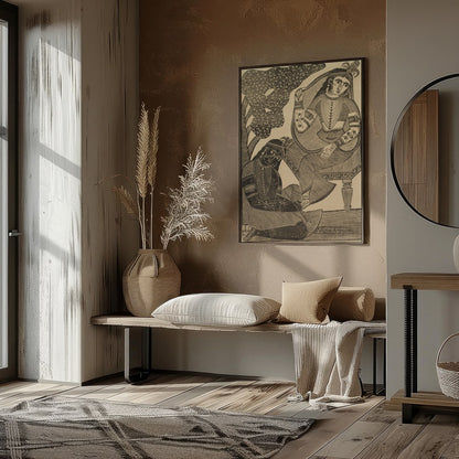 Immerse yourself in the timeless romance of this vintage Indian woodcut artwork. Featuring for loft
