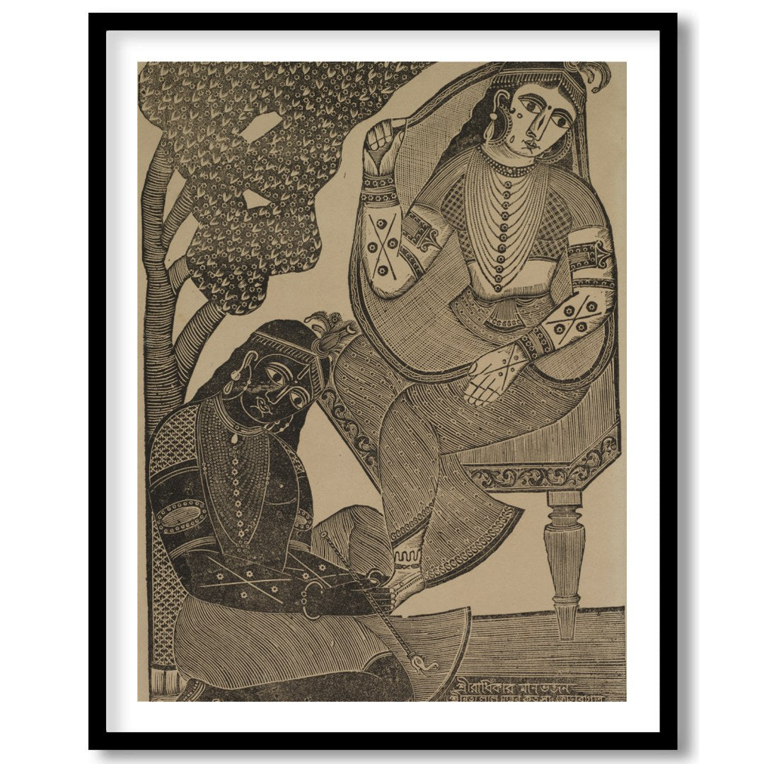 Immerse yourself in the timeless romance of this vintage Indian woodcut artwork. Featuring for studio