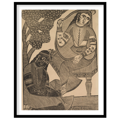 Immerse yourself in the timeless romance of this vintage Indian woodcut artwork. Featuring for studio
