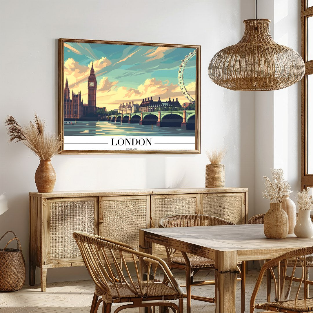 Capture the timeless beauty of London with this stunning piece showcasing the iconic Big Ben and for Dining