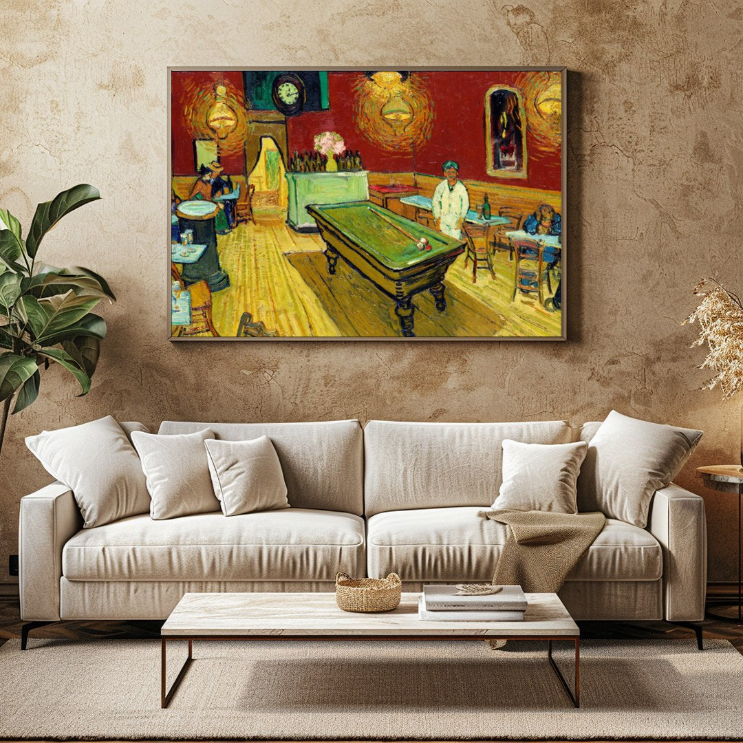 Experience the charm of a historic cafe scene with this vibrant wall art. The warm hues and dynamic for Family Room