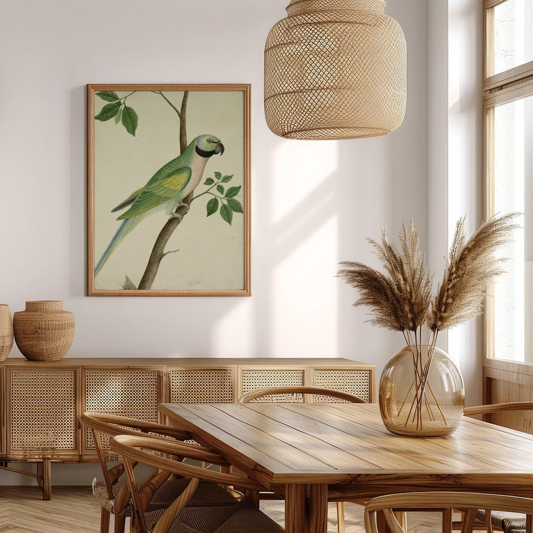 This exquisite vintage botanical illustration captures the charming elegance of a parrot perched on for Extra Kitchen