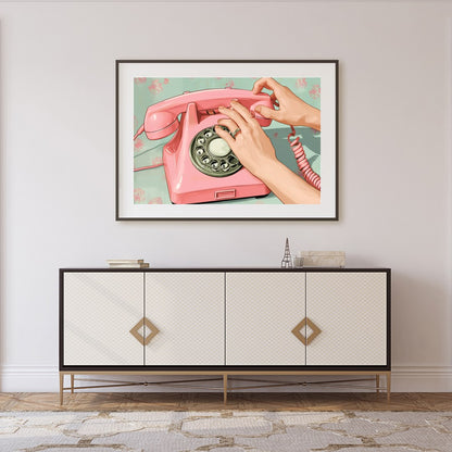 Capture the charm of a bygone era with this delightful artwork featuring a classic pink rotary for Foyer