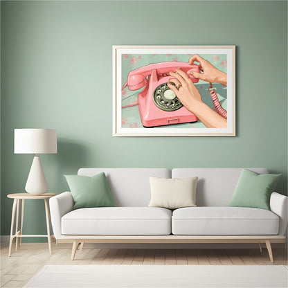 Capture the charm of a bygone era with this delightful artwork featuring a classic pink rotary for Hall